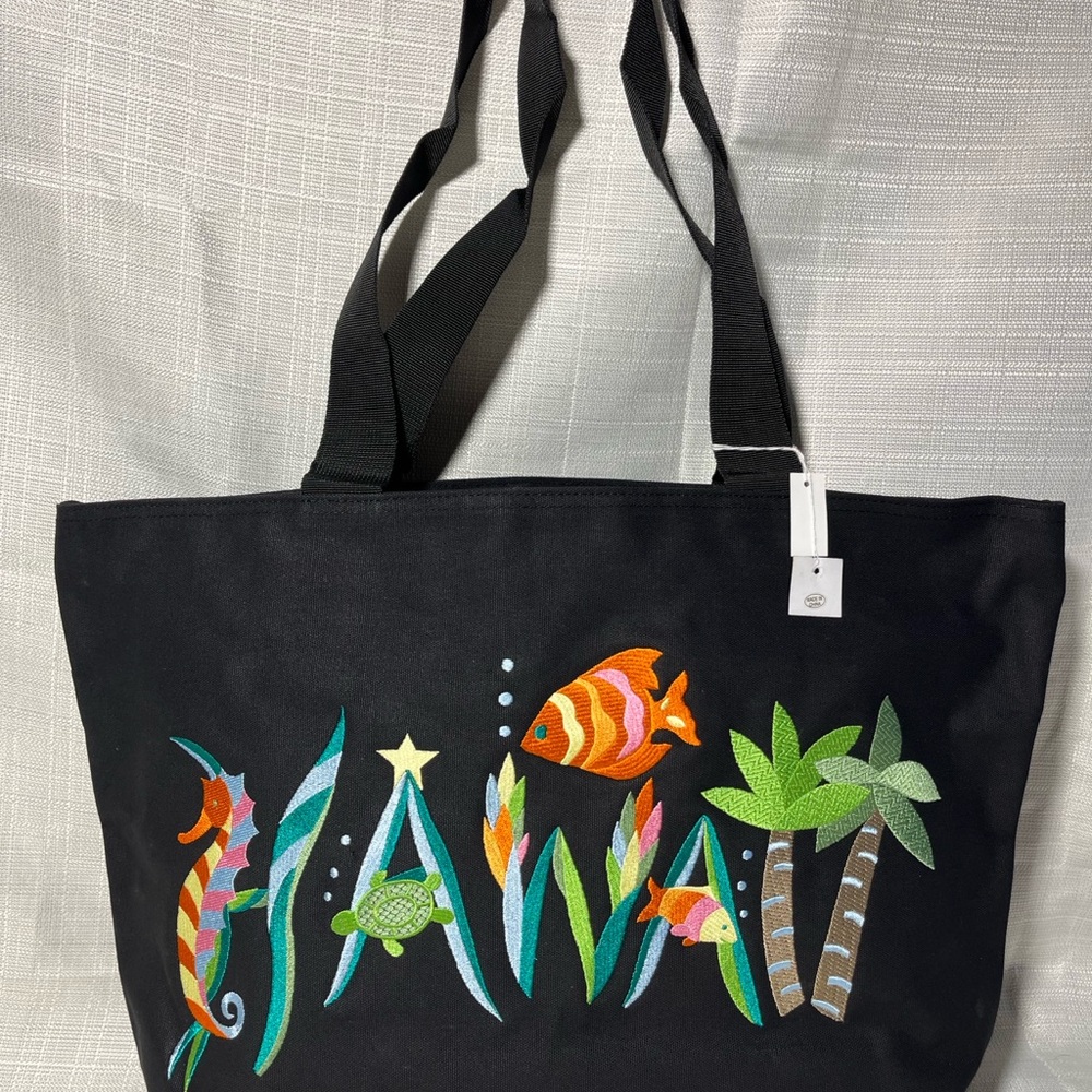 Colorful Embroidered Black Tote Bag